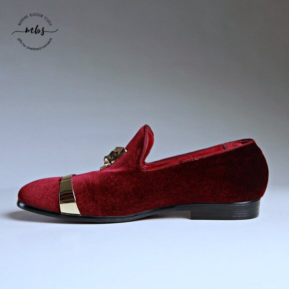 NWT Royal Shoes Velvet Loafers Red Gold Men 7.5 - Picture 7 of 14